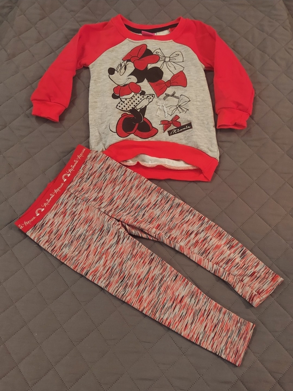 Girls Minnie Mouse Red and Gray Set